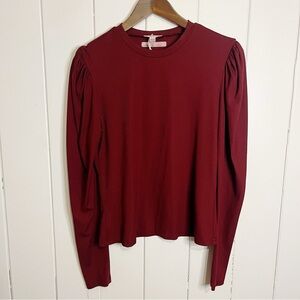 Rebel Sugar Burgundy Ruffle Cap Long Sleeve Ribbed Top. Size XL.